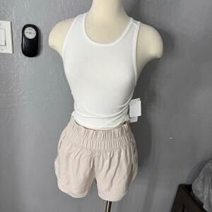 Heavenly Phoebe Rib Knit Crop Tank & Hi-rise Shorts Set, Cloud Dancer-mist Sand